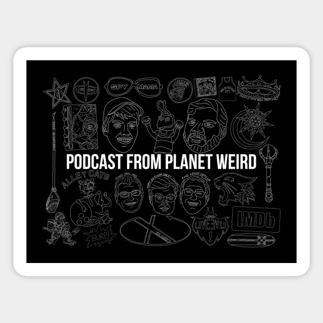 Doodles (white on black) Magnet by PlanetWeirdPod